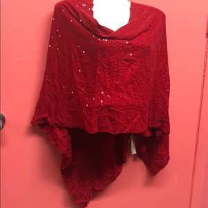 Brand New women sequin poncho Red 100% Cotton